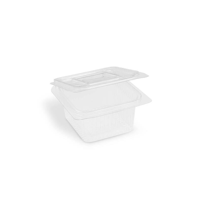 Miska (rPET) hranatá s víčkem 375 ml - průhledná (50 ks)