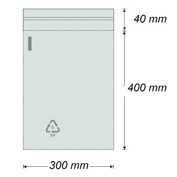 Sáček polyprop. se samolep. klopou 300 x 400 mm + 40 mm, 25 um (100 ks)