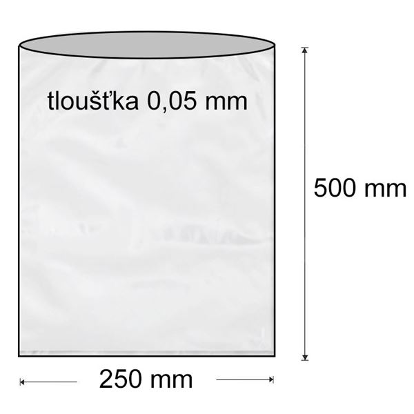 Sáček polyetylénový plochý 250 x 500 mm (1000 ks) - transparentní