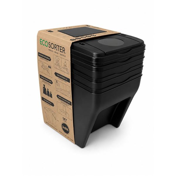 Sada 3 odpadkových košů 3 x 25 l - černá